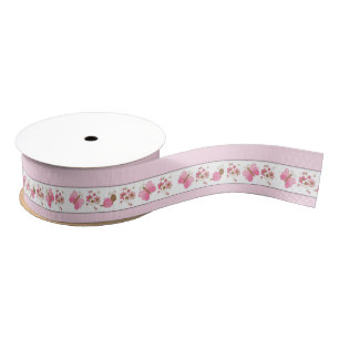 Roze ladybugs met roze butterflies grosgrain lint