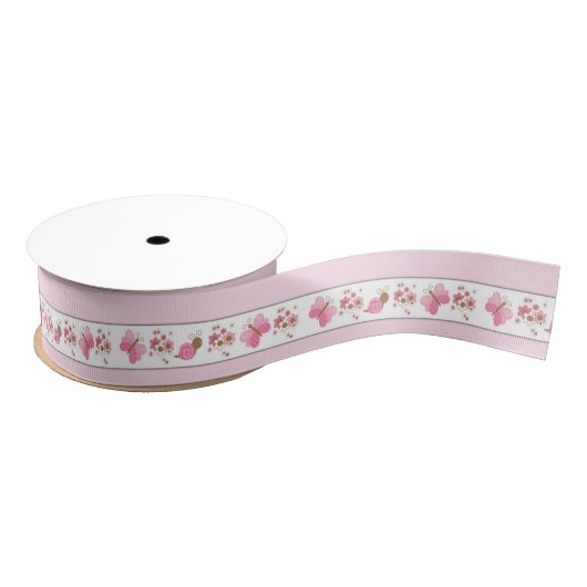 Roze ladybugs met roze butterflies grosgrain lint (Spoel)
