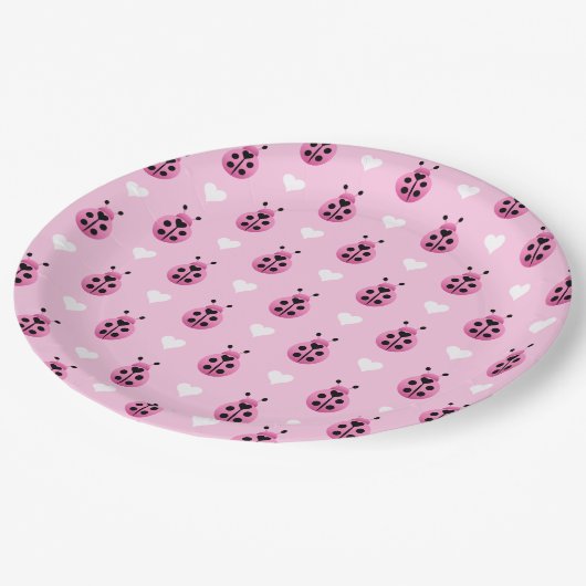 Roze Ladybugs Papieren Bordje (Gekanteld)