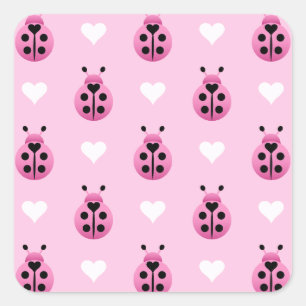 Roze Ladybugs Vierkante Sticker