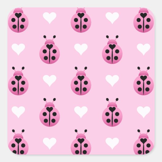 Roze Ladybugs Vierkante Sticker (Voorkant)