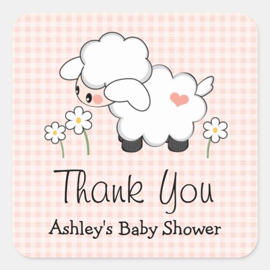 Roze lam Baby shower Etiketten Stickers (Voorkant)