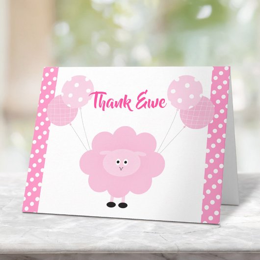 Roze Lam Ballonnen Meisje Baby shower Schattige Sw Bedankkaart