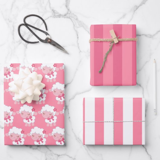 Roze Lam Inpakpapier Set Vel (Voorkant)