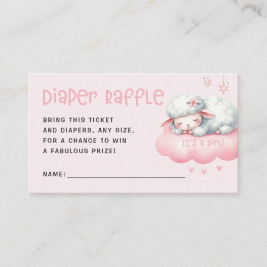 Roze Lam Meisje Baby shower Luier Raffle Informatiekaartje (Voorkant)
