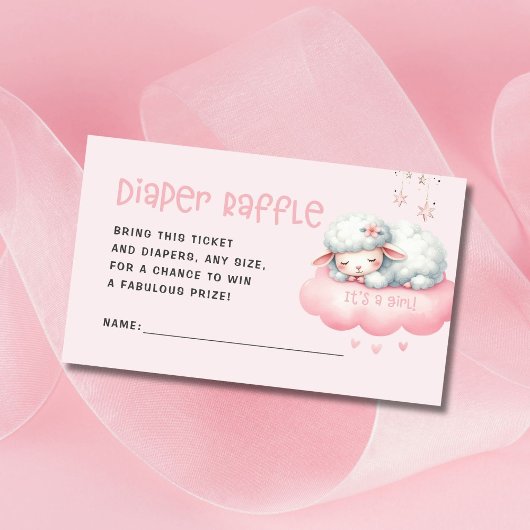 Roze Lam Meisje Baby shower Luier Raffle Informatiekaartje