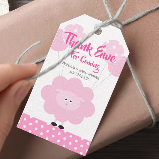 Roze Lam Meisje Dank je Baby shower Schattige Swee Cadeaulabel