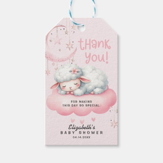 Roze Lam Meisje Dank u Baby shower Cadeaulabel (Voorkant)