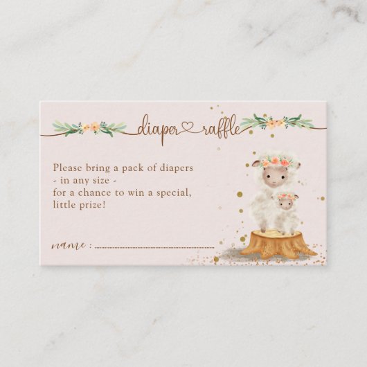 Roze Lam Schaap Baby shower Mama Luier Raffle Informatiekaartje (Voorkant)