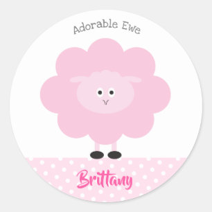 Roze Lam Schattige Schattig Ewe Terug naar School  Ronde Sticker