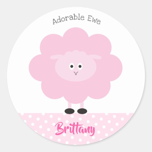 Roze Lam Schattige Schattig Ewe Terug naar School Ronde Sticker (Voorkant)