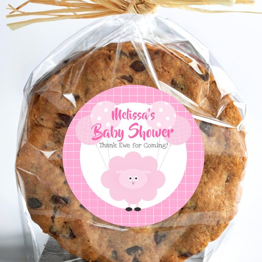 Roze Lam Schattige Sweet Kawaii Baby shower Dank u Ronde Sticker