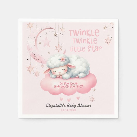 Roze Lam Twinkle Twinkle Meisje Baby shower Servet (Voorkant)