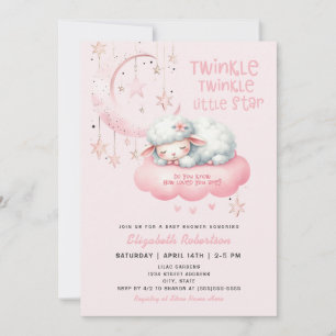 Roze lam Twinkle Twinkle Meisjes Baby shower Kaart