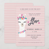 Roze lama-baby shower Uitnodiging // lama-liefde (Voorkant / Achterkant)