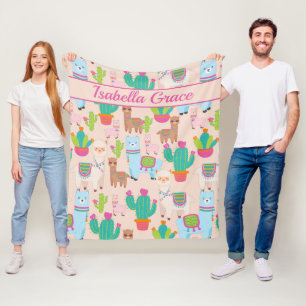 Roze lama en cactus patroon fleece deken