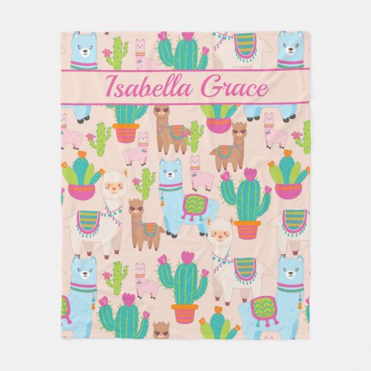 Roze lama en cactus patroon fleece deken (Voorkant)