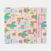 Roze lama en cactus patroon fleece deken (Voorkant (Horizontaal))