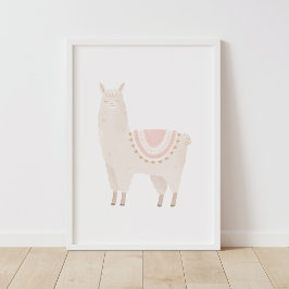 Roze Lama Neutrale Meisjes Nursery Decor Poster