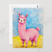 Roze lama tegen een blauwe hemel briefkaart (Voorkant / Achterkant)