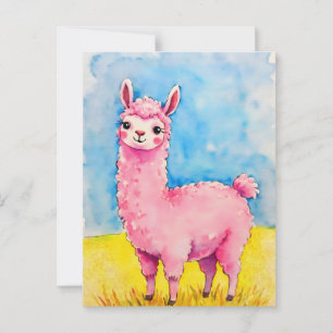 Roze lama tegen een blauwe hemel briefkaart