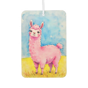 Roze lama tegen een blauwe hemel luchtverfrisser