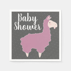 Roze lama & witte Stippen Baby shower Servetten