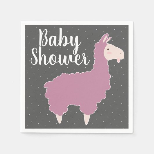 Roze lama & witte Stippen Baby shower Servetten (Voorkant)
