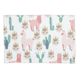 Roze Lama's Groene Cactus Knuffel Kussenhoes