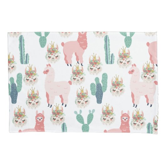 Roze Lama's Groene Cactus Knuffel Kussenhoes (Voorkant)