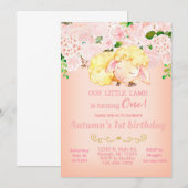 Roze Lamb Girl, eerste verjaardag. Kaart (Voorkant / Achterkant)