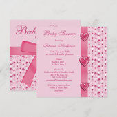 Roze lamingos, Baby shower met drukknop en hart Kaart (Voorkant / Achterkant)