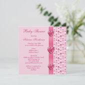 Roze lamingos, Baby shower met drukknop en hart Kaart (Staand voorkant)