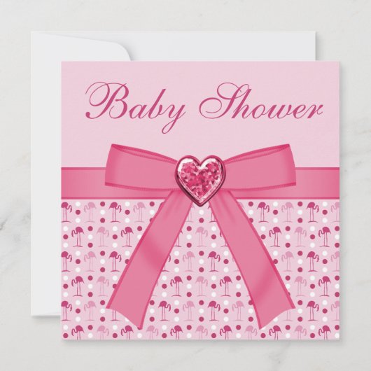 Roze lamingos, Baby shower met drukknop en hart Kaart (Achterkant)