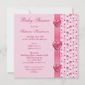 Roze lamingos, Baby shower met drukknop en hart Kaart (Voorkant)