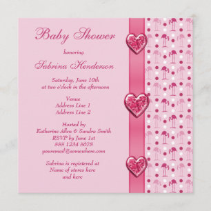 Roze lamingos, Baby shower met drukknop en hart Kaart