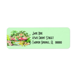Roze lamingos Birds Style Adresetiketten Etiket