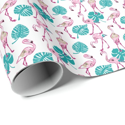 Roze lamingos cadeaupapier (Rol Hoek)