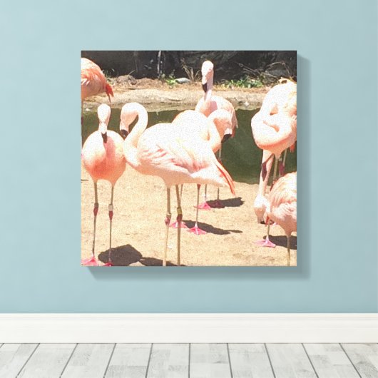 Roze lamingos canvas afdruk (Insitu (Houten vloer))