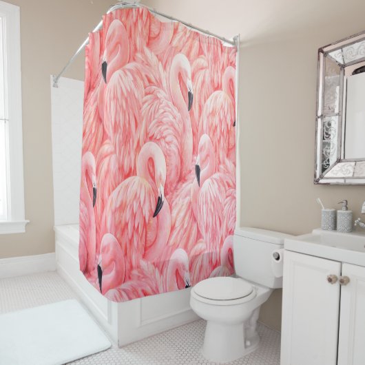 Roze lamingos douchegordijn (In situ)