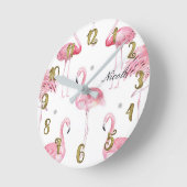 Roze lamingos Gray Polka Dots Chic Minimale Aangep Ronde Klok (Hoek)