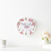 Roze lamingos Gray Polka Dots Chic Minimale Aangep Ronde Klok (Huis)