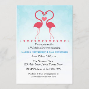 Roze lamingos, hart, Vrijgezellenfeest met paar Kaart