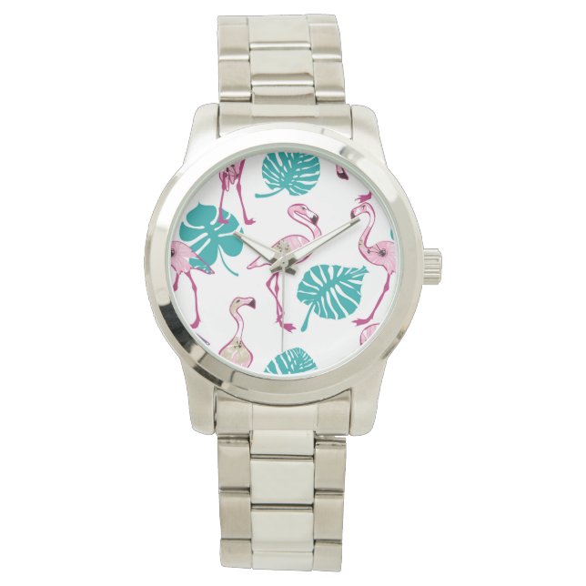 Roze lamingos horloge (Voorkant)
