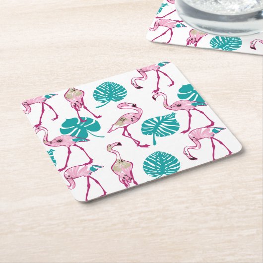 Roze lamingos kartonnen onderzetters (Schuin)