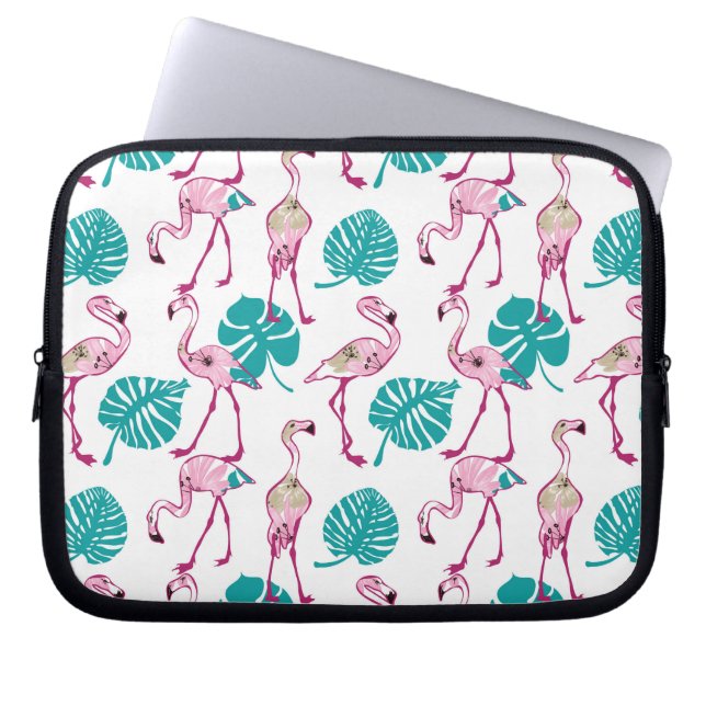 Roze lamingos laptop sleeve (Voorkant)