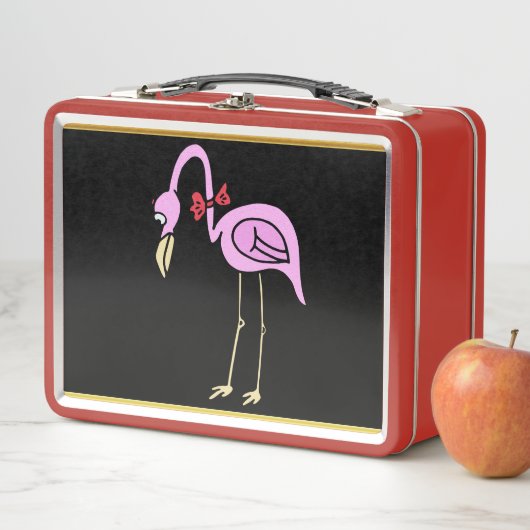 Roze lamingos met een rode stropdas (In situ)