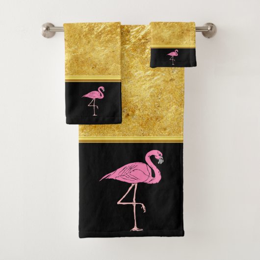 Roze lamingos met gouden folie 3 bad handdoek (Insitu)