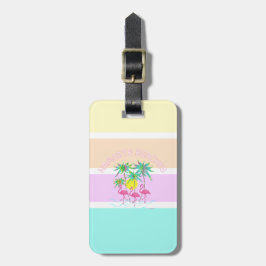 Roze lamingos met palmen, Namaste stranden, Koel Bagagelabel
