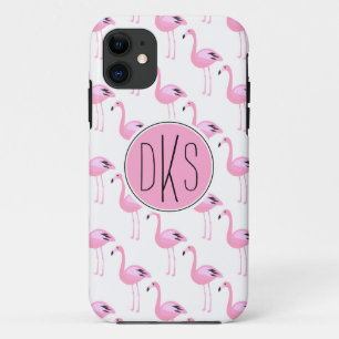 Roze lamingos   Monogram iPhone 11 Hoesje